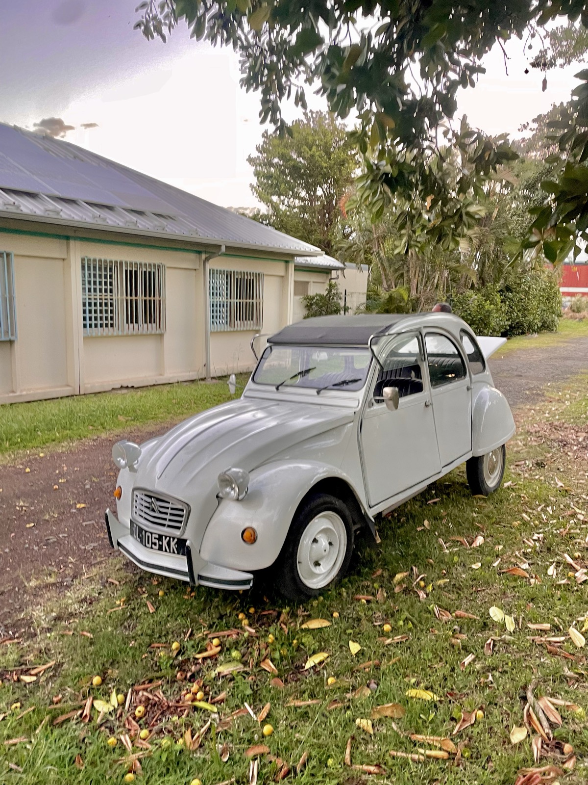 2CV blanche trois-quarts avant